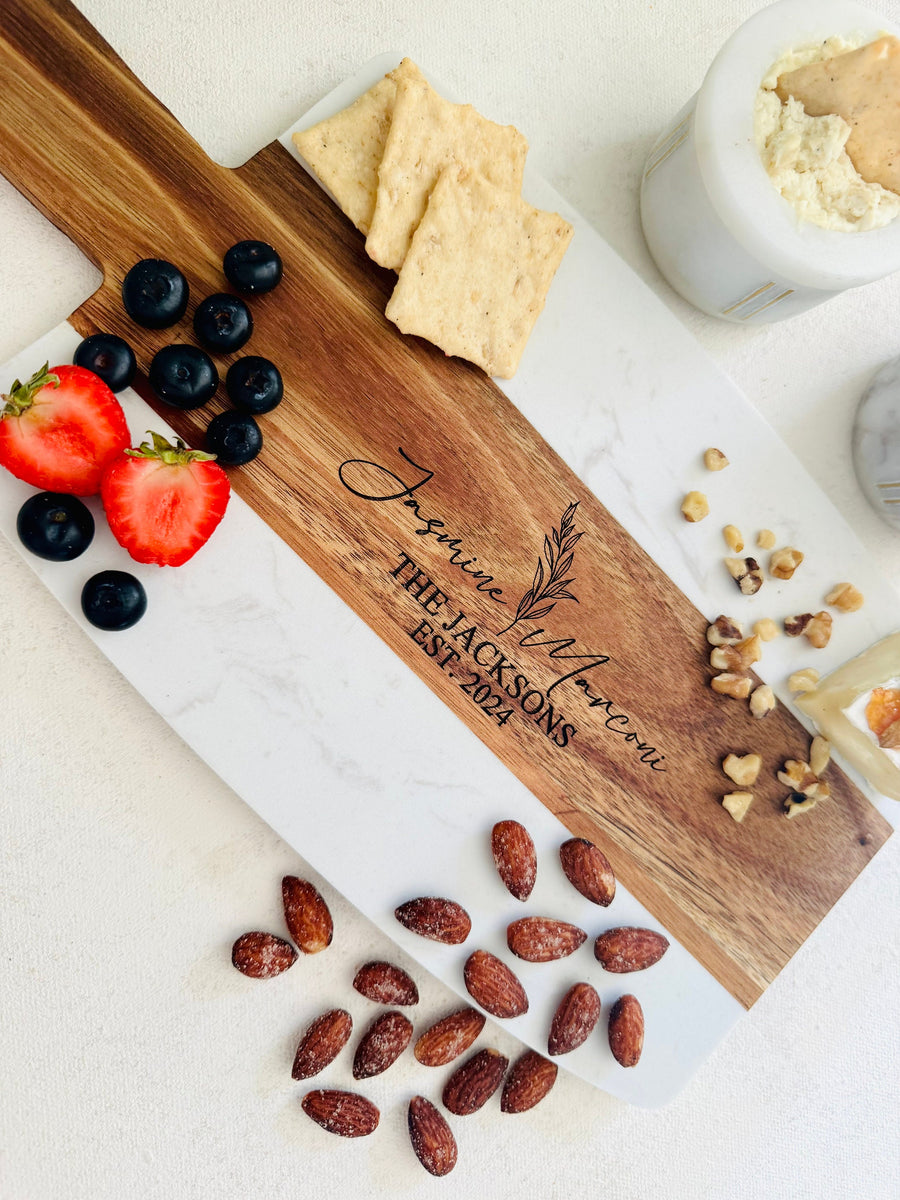 Engraved Marble Charcuterie Board Gift Set ,Wedding/Engagement Gift, Personalized Housewarming Cheese Board, Engraved Bridal Shower Gift