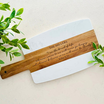Bible Verse Marble Wood Cutting Board, Wedding/Engagement Engraved Gift, Housewarming Gift, Engraved Cheese Board,Personalized Cutting Board
