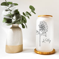Sunflower Can Glass, Sunflower Frost Glass with Straw, Custom Gifts, Sunflower Tumbler, Tumbler with Name Glass, Custom Glass with Name