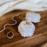 White Wedding Ring Box, Proposal Velvet Ring Box, Personalized Ring Box, Velvet Ring Box, Hexagon Modern Pearl Ring Box,Perfect Bridal Gift