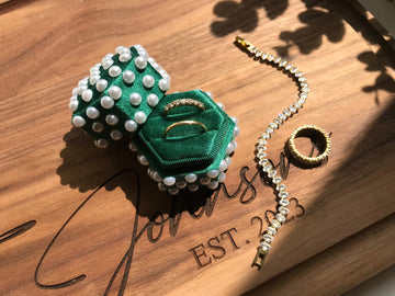 Green Emerald Wedding Ring Box, Proposal Velvet Ring Box, Personalized Ring Box, Velvet Ring Box, Hexagon Modern Pearl Ring Box, Bridal Gift